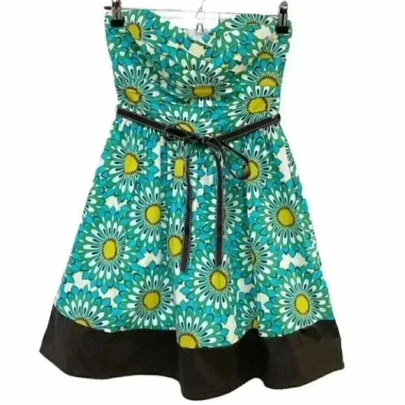 Trixxi Strapless Fit & Flare Dress Sweetheart Neck Green Black Floral Size XXS - Picture 14 of 15